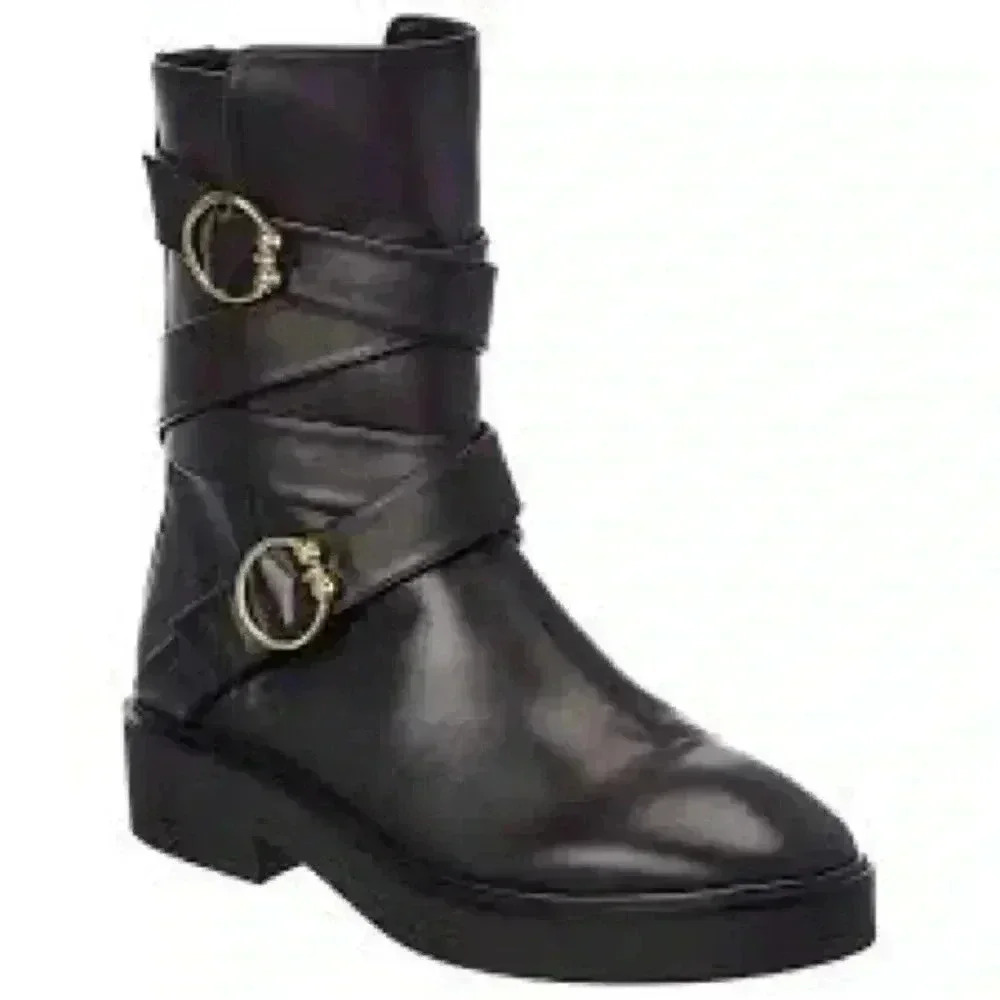 New! Stuart Weitzman Luxering Belted Leather Bootie Black Size